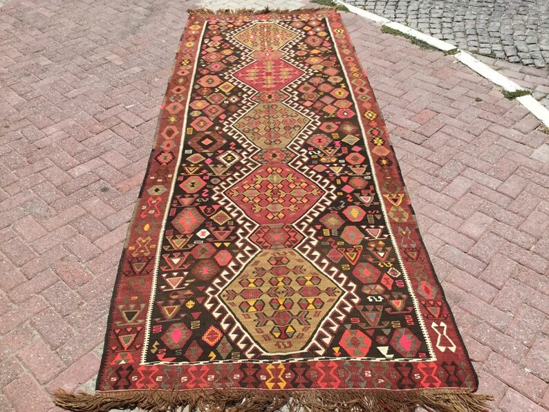Rustic Area Rug 143 X 55 5 Brown Kilim Vintage Turkish Black And Floor Tribal Nomadic 227