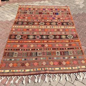 Vintage Turkish kilim rug, 97&quot; x 63&quot;, striped area rug, kilim rug, kelim rug, vintage bohemian rug, Turkish rug, unique rug, fine rug,