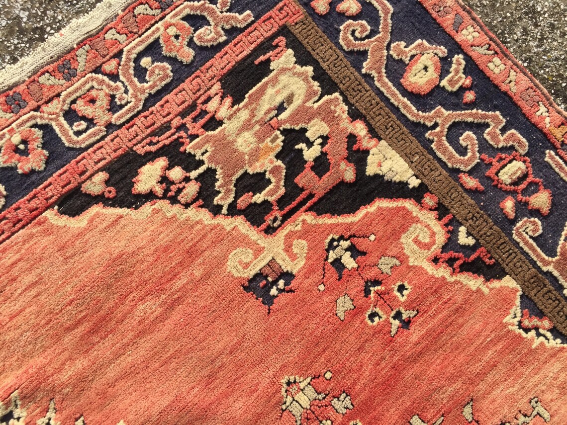 Area Rug, Vintage Hand Knotted Rug, Faded Red Rug, Color Rug ...
