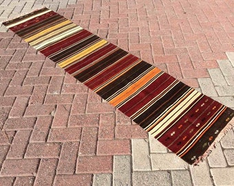 Colorful Kilim runner, 90" x 20.5", Turkish kilim runner rug, vintage runner, bohemian runner, Turkish rug, kitchen runner, hand made, 244x