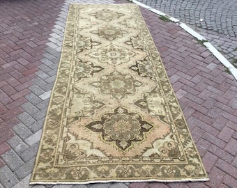 Oushak Runner, 148" x 53", Runner vloerkleed, Gedempte kleur loper, Handgeweven vloerkleed, Unieke vervaagde kleur loper, Vervaagd kleur vloerkleed, rustieke hardloper, 114x