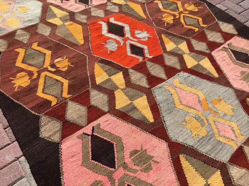 Große Fläche Teppich Vintage bunten Kelim Teppich | Etsy