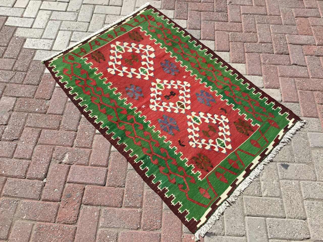 Small Kilim Green Kilim 55x38 Vintage Turkish Etsy