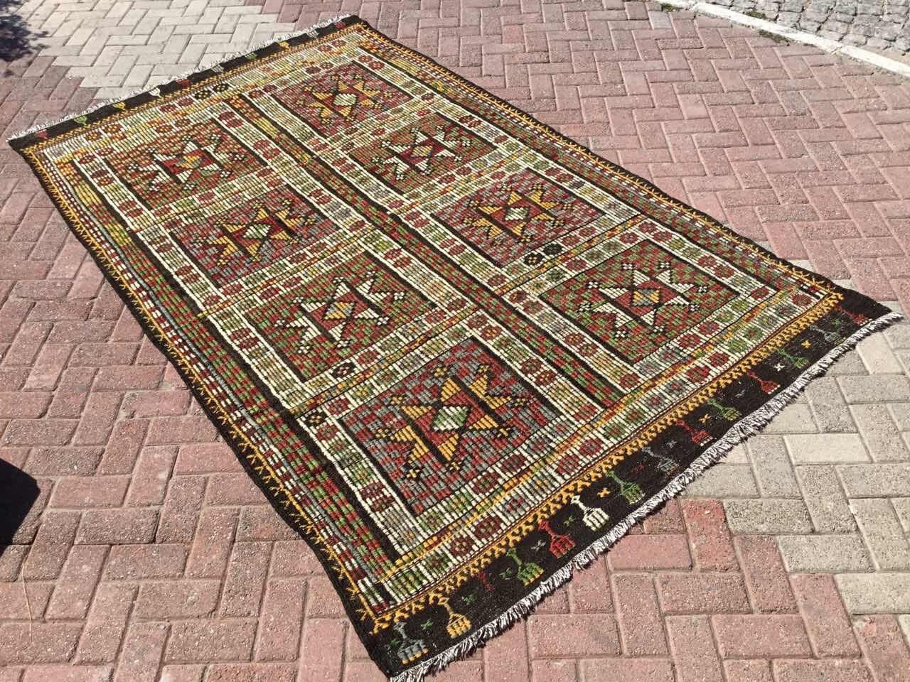 Embroidered Kilim Rug, 112.5