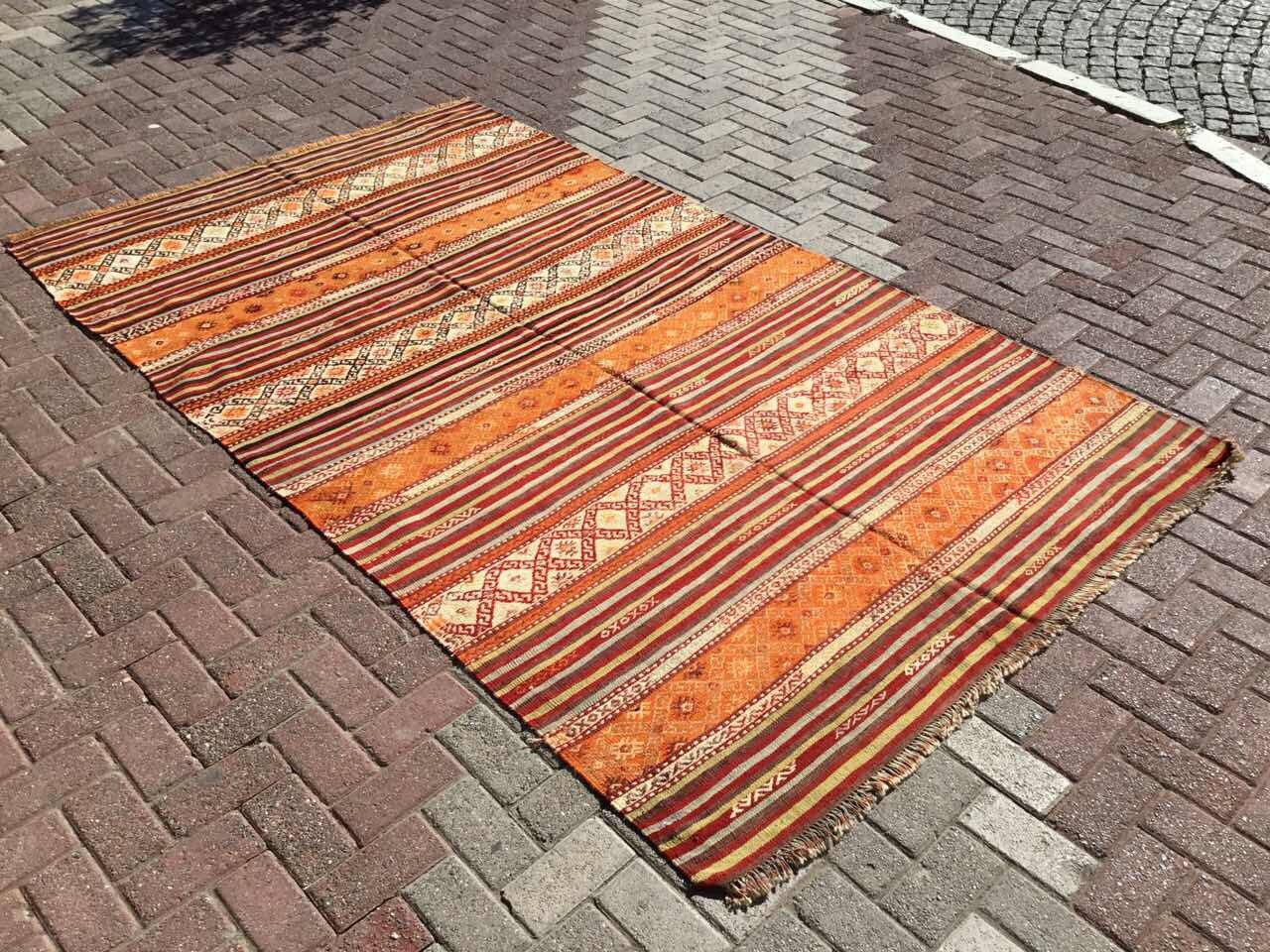 Orange striped rug Striped kilim 112 x 66'' Etsy
