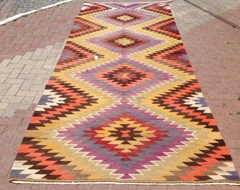 Large Kilim rug, Area rug, Vintage Turkish rug, 12'10" X 5'3", rugs, boho chic rug, kelim rug, vintage rug, bohemian rug, eccentric rug,330x