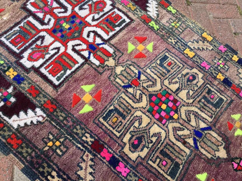 Turkse loper, loper loper, Oushak loper, 110 x 39 inch, loper in gedempte kleur, handgeknoopt tapijt, licht tapijt, loper unieke kleur, paars, 208 x afbeelding 3