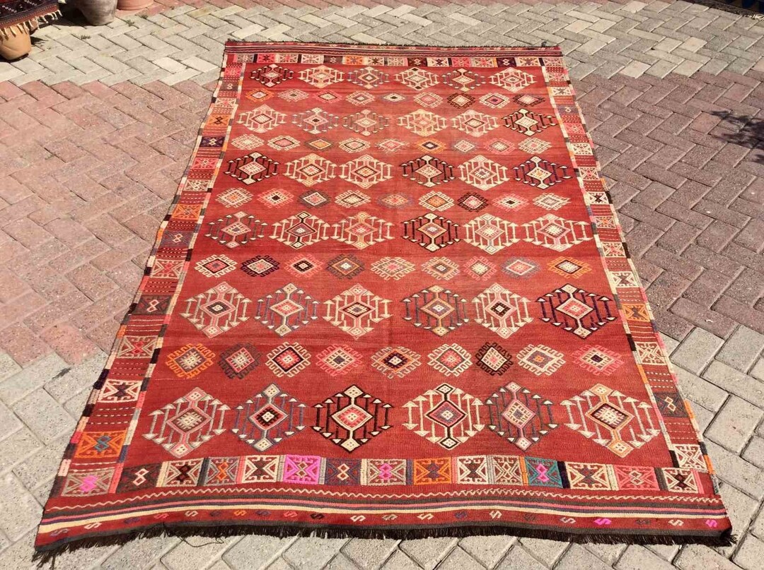 トルコキリムラグ、112インチ x 68インチ、ヴィンテージトルコキリム