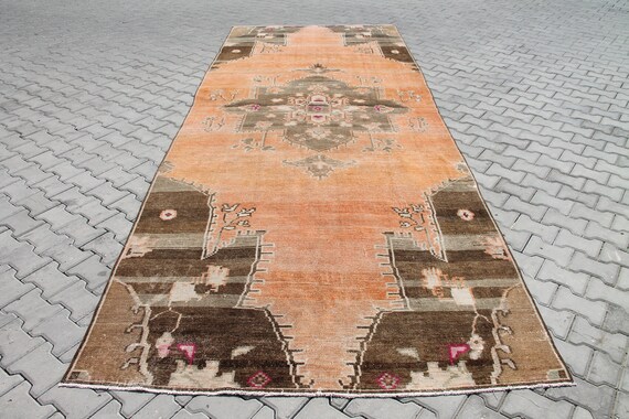 Fine quality Vintage hand knotted Rug, 178" x 69", BURNT ORANGE rug, BROWN rug, anatolian rug, pile rug, vintage rug, 1960's rug, oversized