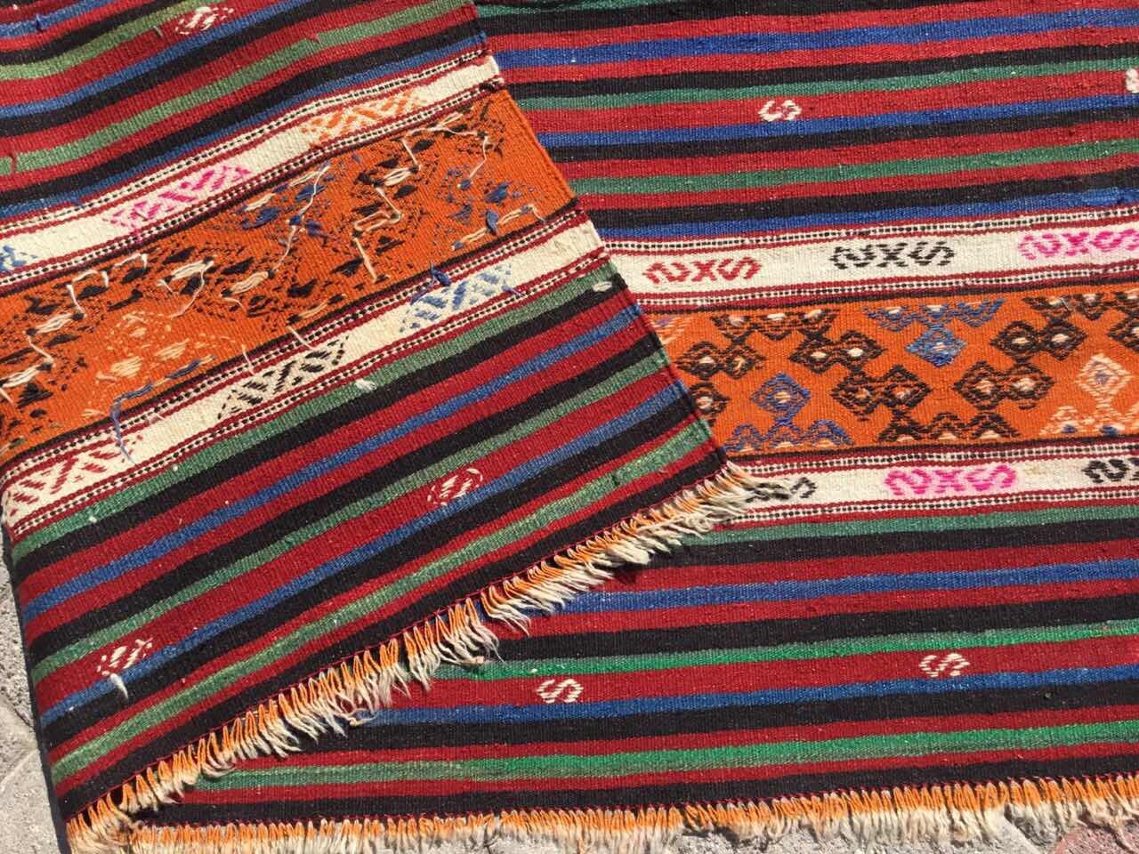 オレンジのストライプ柄ラグ、ストライプ柄キリム、116インチ x 66