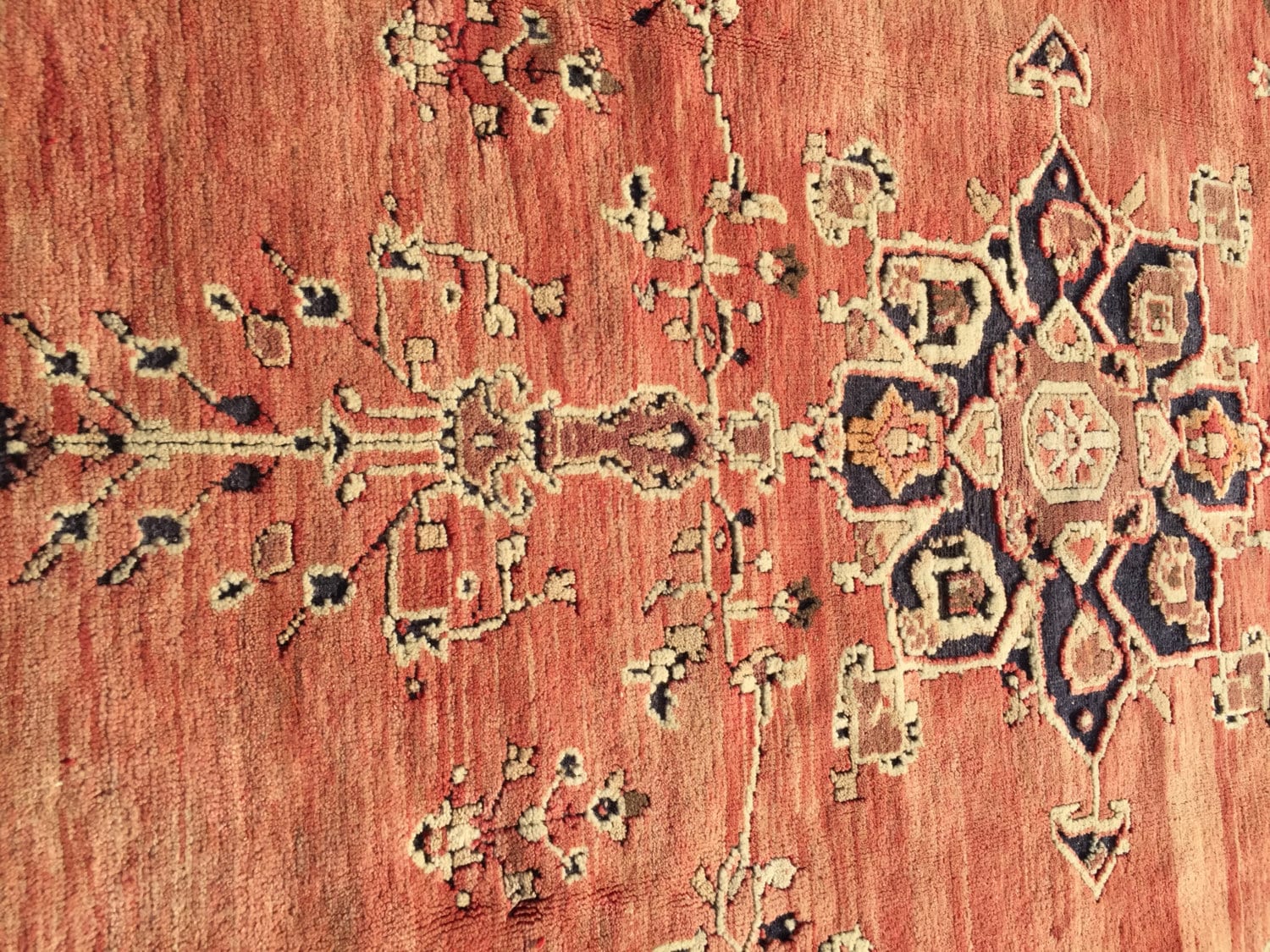 Area Rug, Vintage Hand Knotted Rug, Faded Red Rug, Color Rug ...