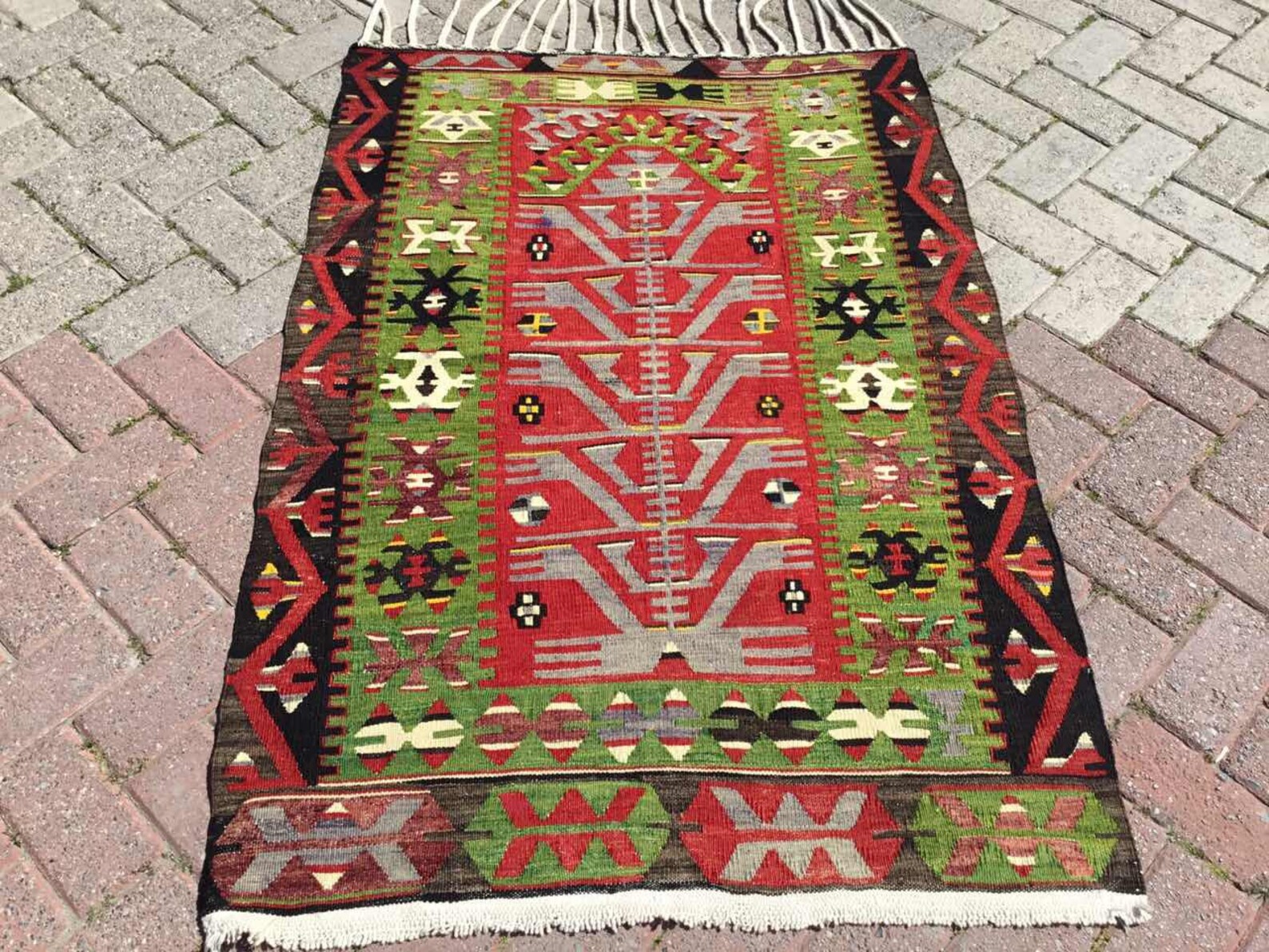 Small Kilim Green Kilim Rug 53.5x38 Vintage Etsy