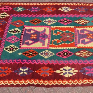 Geometric design rug, kilim rug, 92.5x67.7, colorful Turkish rug, area rug, bohemian rug, eccentric rug, kelim, kilim, Orange kilim, 775 image 3