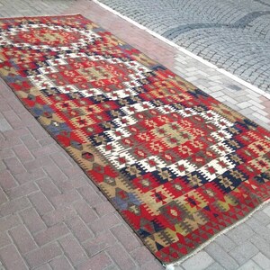 Oversize Kilim Rug, Large Kilim rug 167" x 75", Vintage Turkish kilim rug, area rug, kilim rug, Turkish rug, rug, Red and brown area rug,367