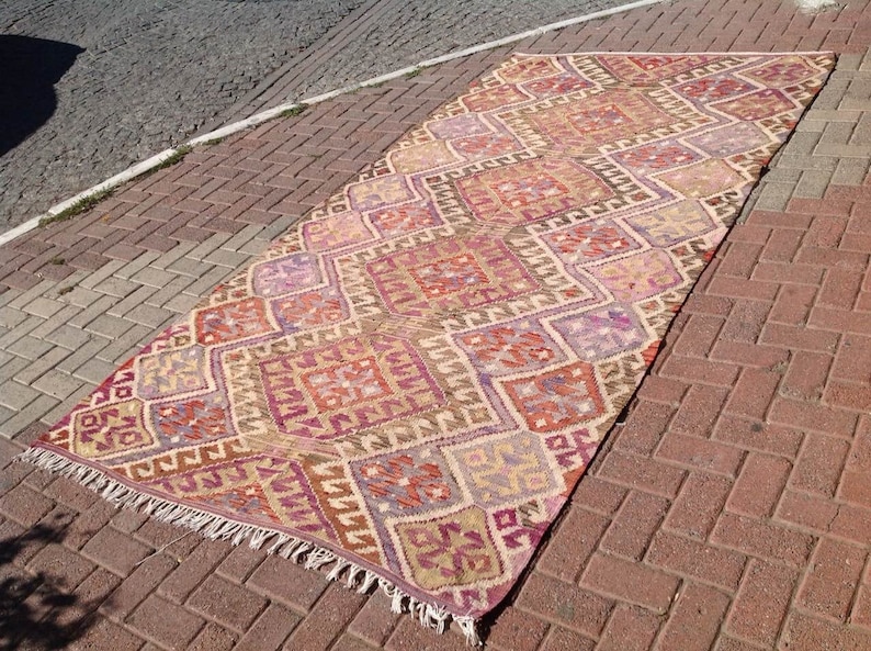 Large kilim rug 128 x 65 Pale Kilim rug Vintage Etsy