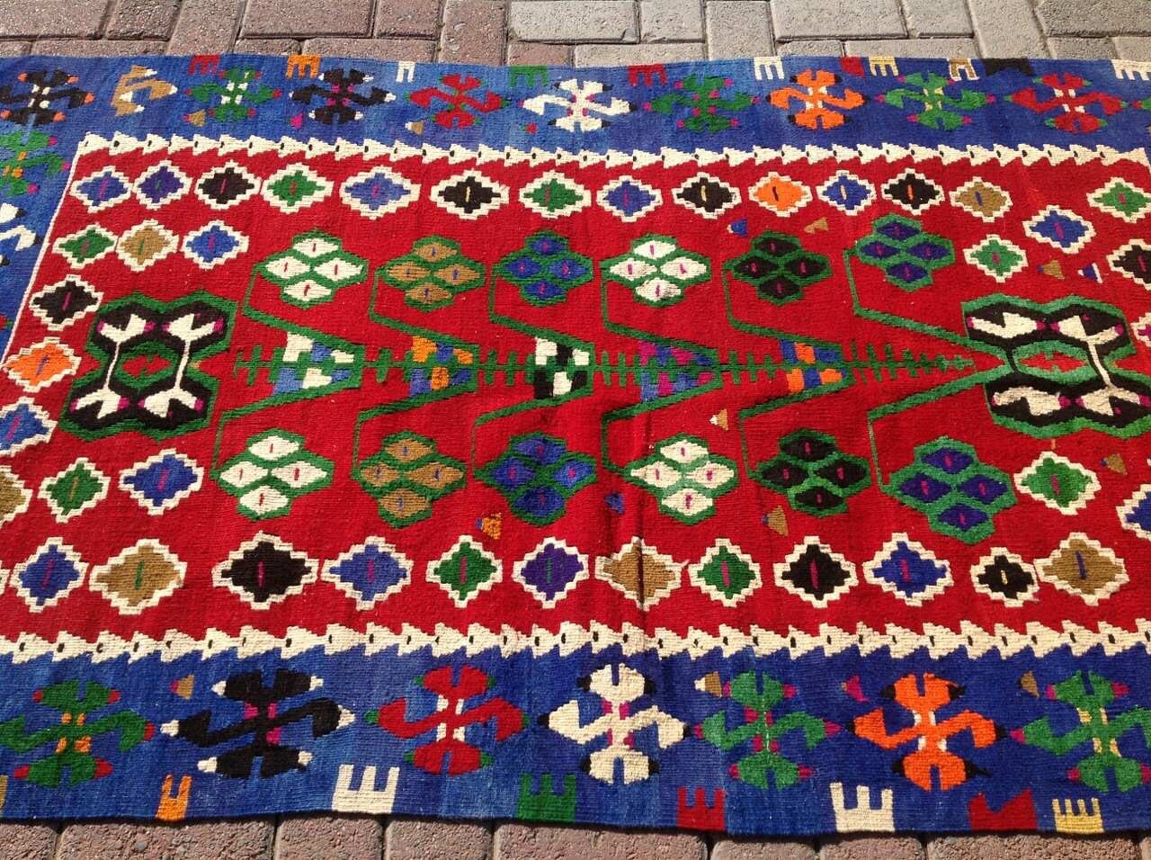 Small Kilim Rug 74 X 43 Blue Kilim Vintage Etsy