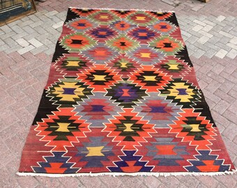 Turkish Kilim Rug, area rug, 98.5"x 63" ,Vintage Turkish kilim, vintage rug, bohemian, Turkish rug, kilim, 2021 home decor, diamond design