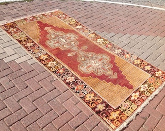 Alfombra, Alfombra de área, Alfombra vintage, 94'' x 48'', Alfombras de Anatolia, Alfombra de Borgoña, alfombra anudada a mano, alfombra turca, alfombra de lana natural, alfombra boho, 052x