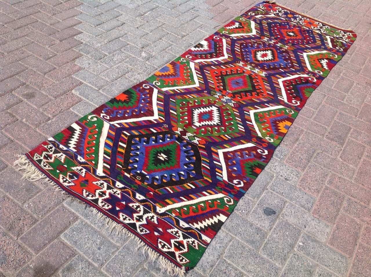 Kilim runner Vintage Turkish kilim runner rug 97 X Etsy