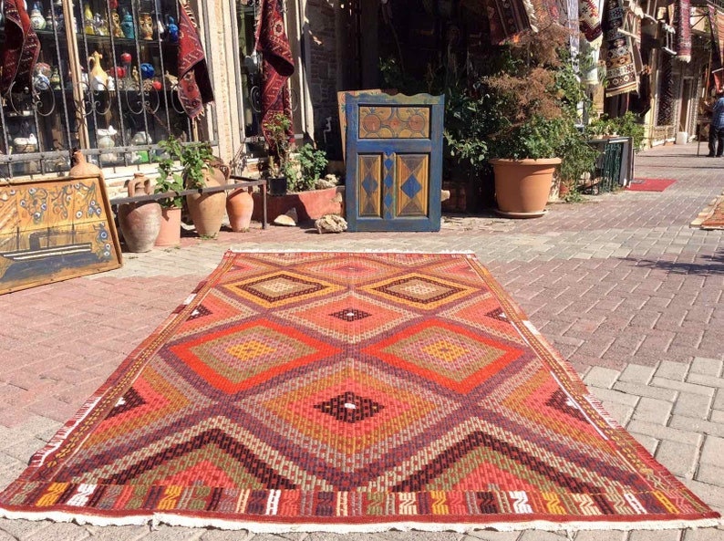 Kilim rug, Pink Turkish kilim, 122 x 65, Vintage Turkish kilim rug, rustic rug, rug, pale, faded, rustic, bohemian, pale pink kilim, 675x image 2