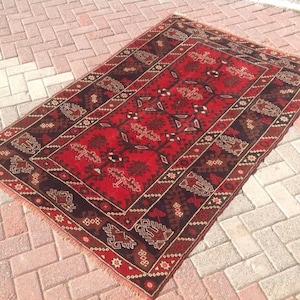 Red Turkish Rug, 75&quot; x 51&quot;, Area rug, Traditional Anatolian rugs, hand knotted rug, Turkish rug, small rugs, oriental rug, red rugs, rug117x
