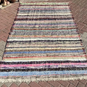 Gestreept kelim vloerkleed, kleurrijk vloerkleed, 102 "x 63", Vintage Turkse kelim tapijt, kelim, vintage tapijt, vintage textiel, Turks, handgemaakt tapijt