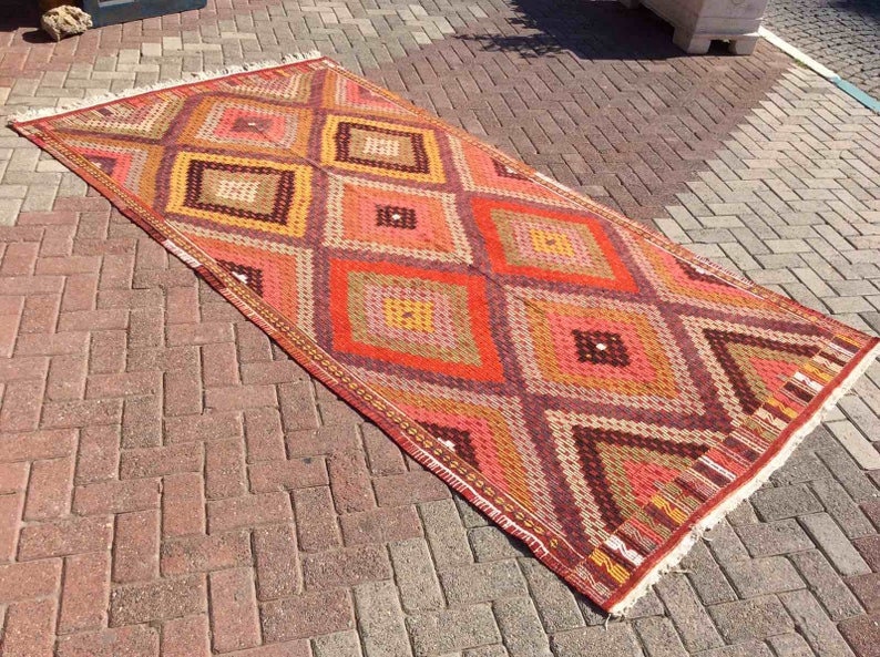 Kilim rug, Pink Turkish kilim, 122 x 65, Vintage Turkish kilim rug, rustic rug, rug, pale, faded, rustic, bohemian, pale pink kilim, 675x image 3