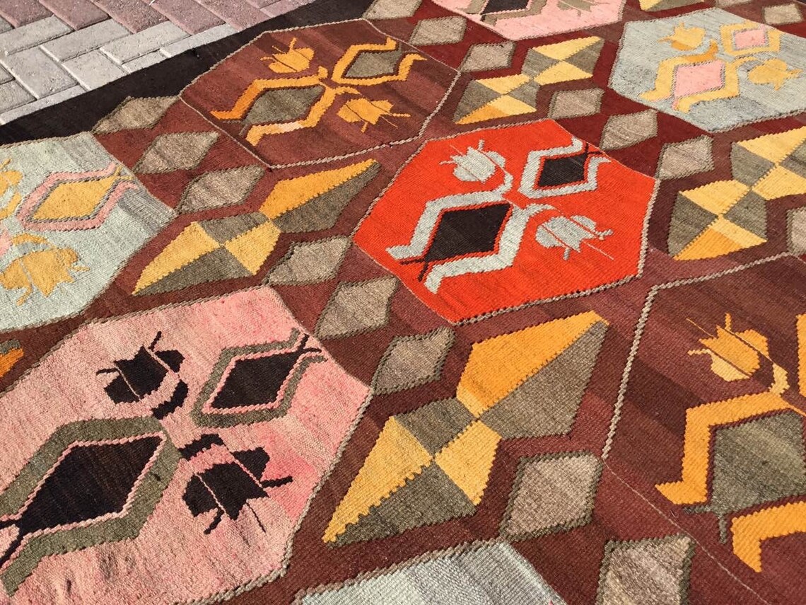 Large area rug Vintage Colorful Kilim rug 158'' x Etsy