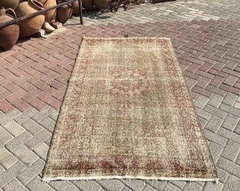 Antique Oushak Rug, 84'' x 48'', Medallion design rug, Antique rug, Muted color rug, Handwoven rug, pastel rug, distressed area rug, 753x