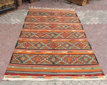 Alfombra Kilim, Alfombra kilim turca vintage, Alfombra kilim de 115"x 75", alfombra de área, alfombra kilim, Alfombra de área pálida, alfombra vintage, alfombra boho, alfombras, alfombra kilim descolorida,