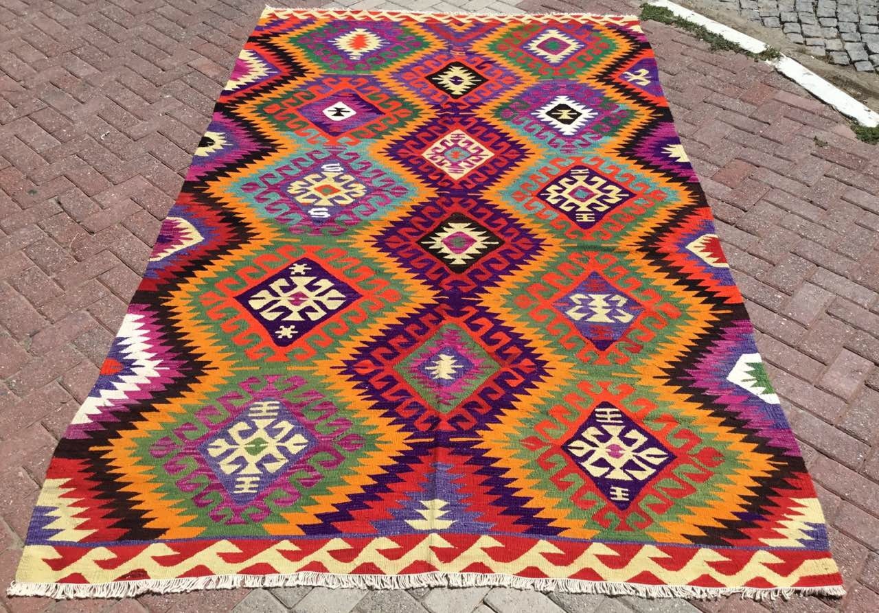 Tapis Boho, Tapis de Secteur, 119 X 75, Tapis, Kilim, Kilim Turc Vintage, Kelim, Boho, Turc, Violet,