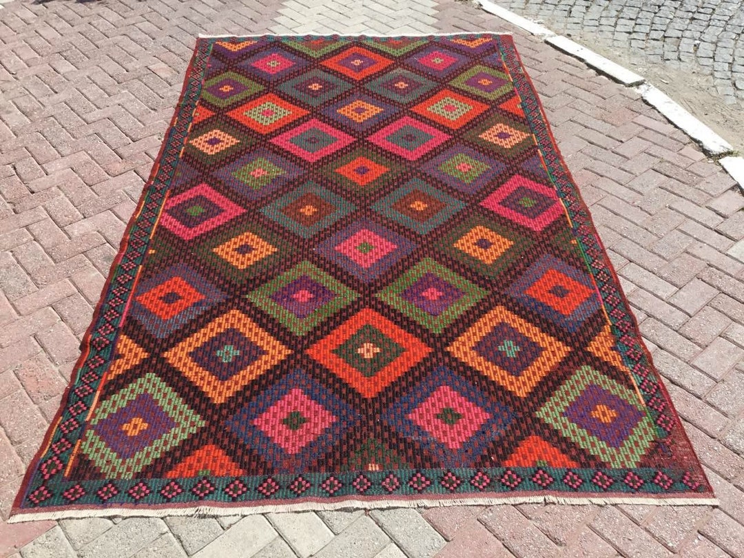 Pink Kilim Rug, 122 X 73 Turkish Kilim Rug, Pink Area Rug, Kilim Rug