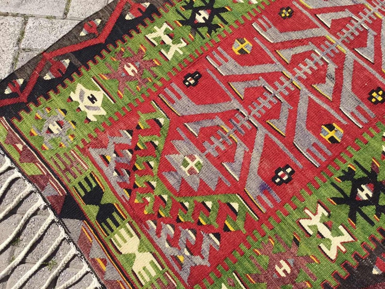 Small Kilim Green Kilim Rug 53.5x38 Vintage Etsy
