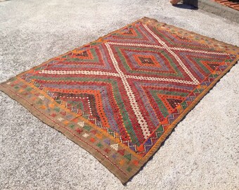 Vintage Turkish kilim rug, 115" x 66", area rug, kilim rug, kelim rug, vintage rug, bohemian rug, Turkish rug, rug, tribal rug, rugs, 464