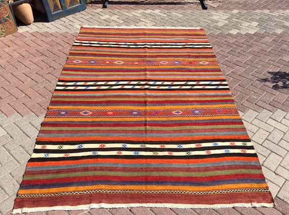 Vintage Striped Rug, Kilim Rug, Area Rug, 119
