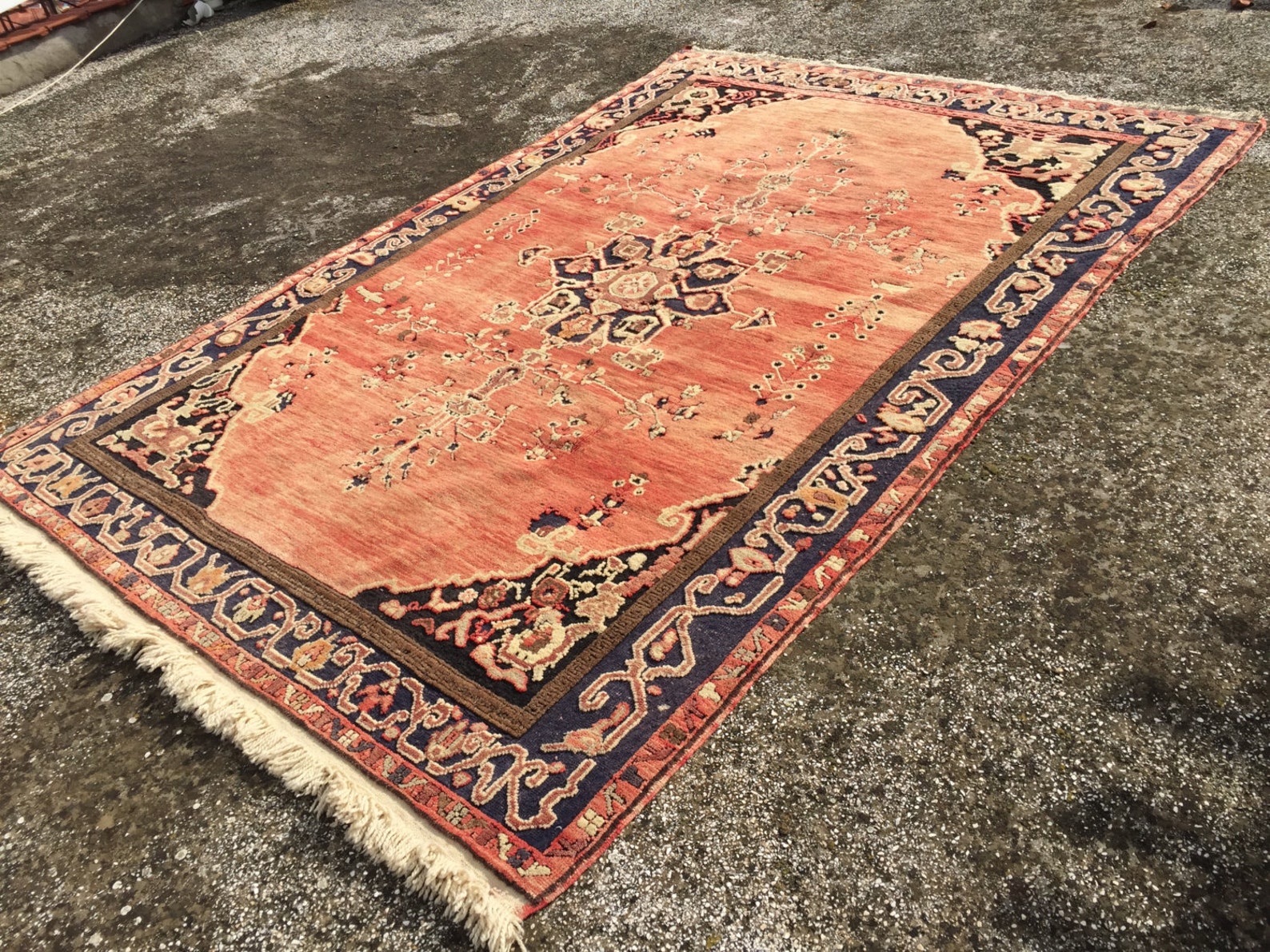 Area Rug, Vintage Hand Knotted Rug, Faded Red Rug, Color Rug ...