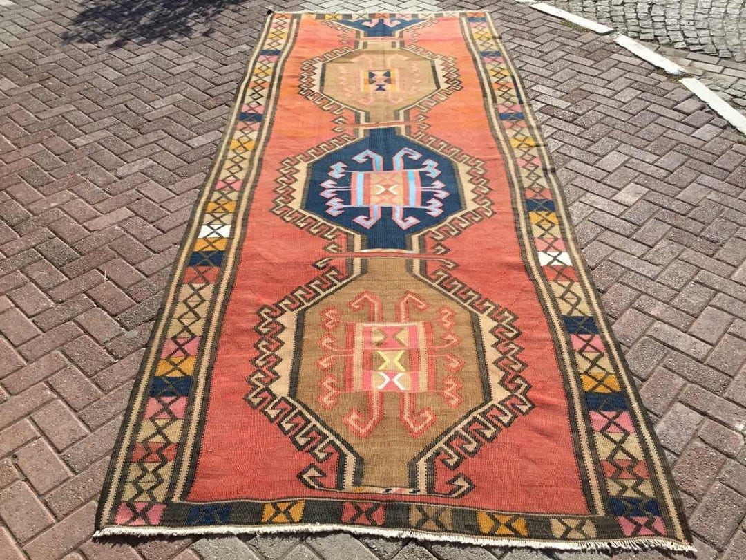 Oversized Kilim Rug, 158 X 62.5, MUTED Kilim, Turkish Kilim Rug, Red