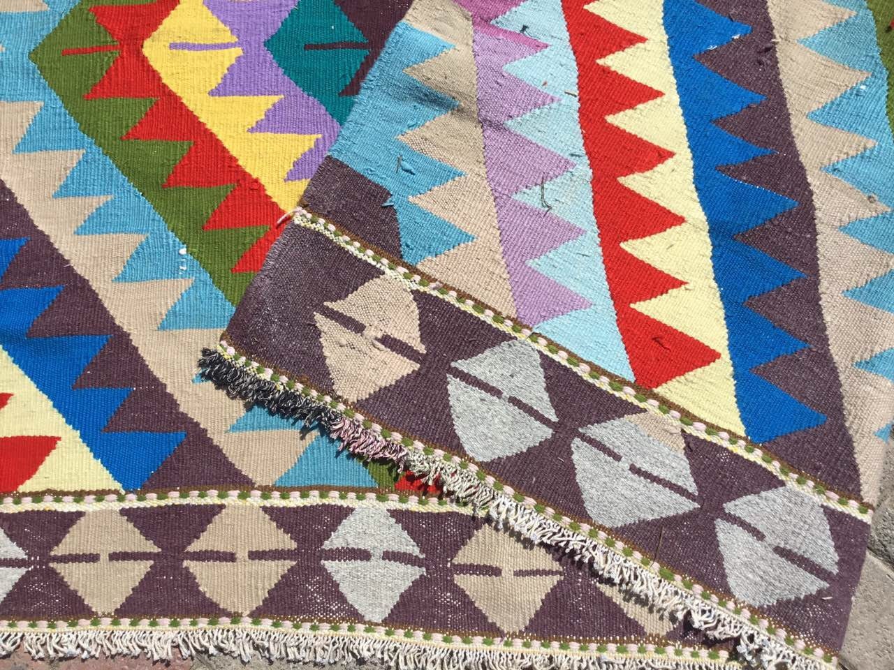 Bright Kilim Pink Kilim Blue Kilim Vintage Turkish Rug Etsy