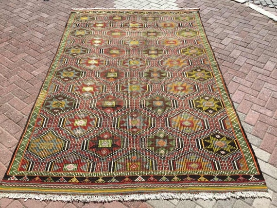 Large Kilim Rugs, Geometric Rug, 116