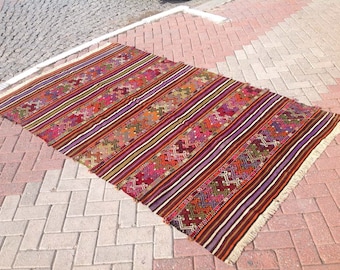 Kilim rug, Vintage Turkish kilim rug, area rug, kilim rug, kelim rug, vintage rug, bohemian rug, Turkish rug, rugs, striped rug, kelim, 227