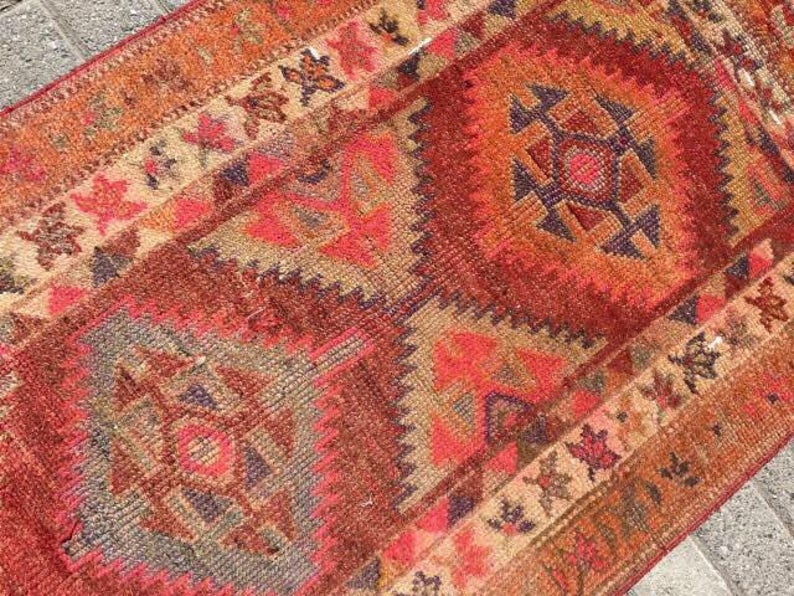 Scandinavian decor, orange Runner rug, 112 x 32, Turkish runner rug, rustic runner, rustic runner, hallway runner, Bohemian runner, 112x image 3