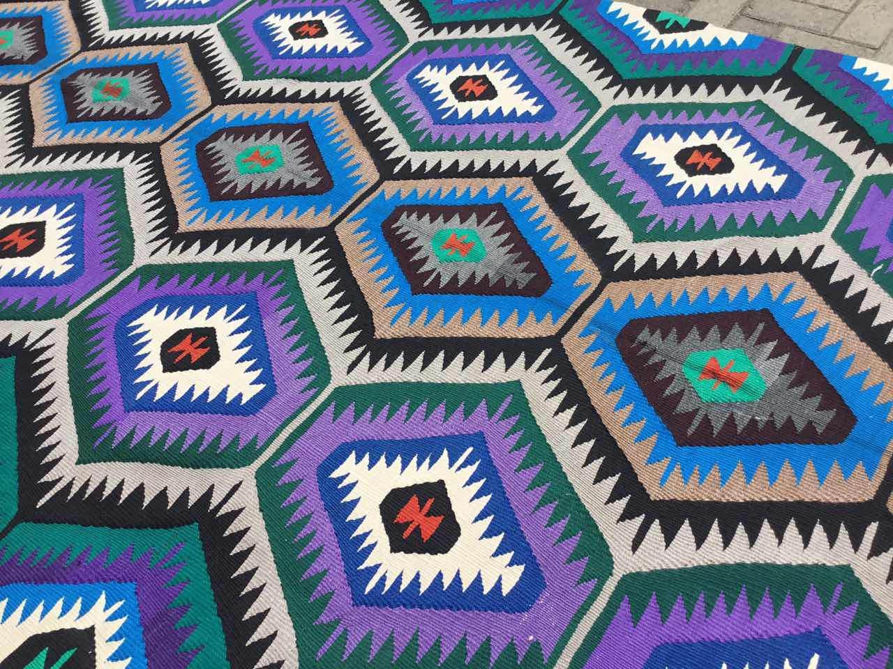 Bright Kilim blue kilim Purple Kilim Vintage Turkish rug Etsy
