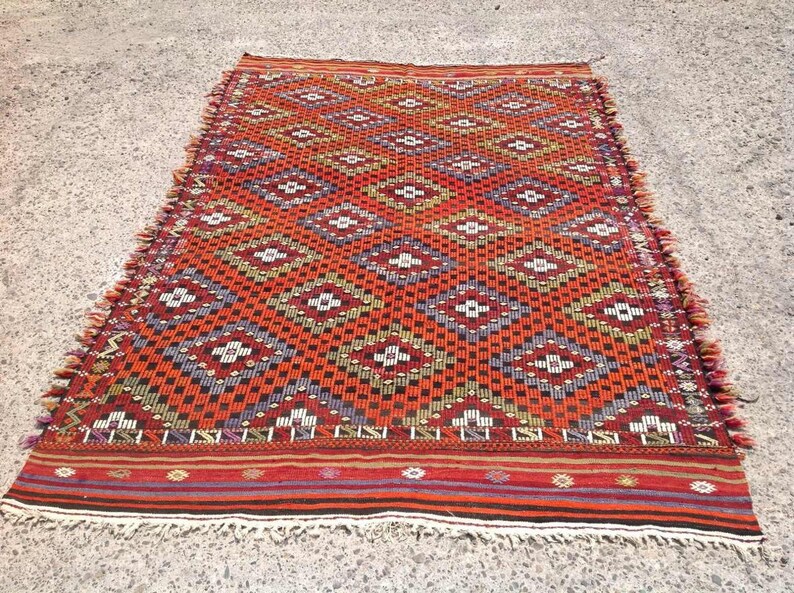 Orange Kilim Rug Vintage Faded Turkish Kilim Rug Area Rug Etsy