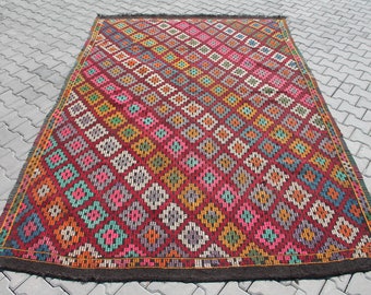 Large kilim rugs, geometric rug, 134" x 81",  Kilim rug, Vintage faded Turkish kilim rug, area rug, kelim rug, vintage rug, bohemian rug,