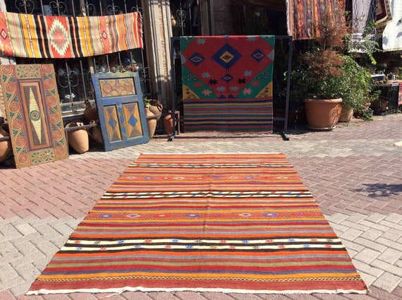 Vintage Striped Rug, Kilim Rug, Area Rug, 119