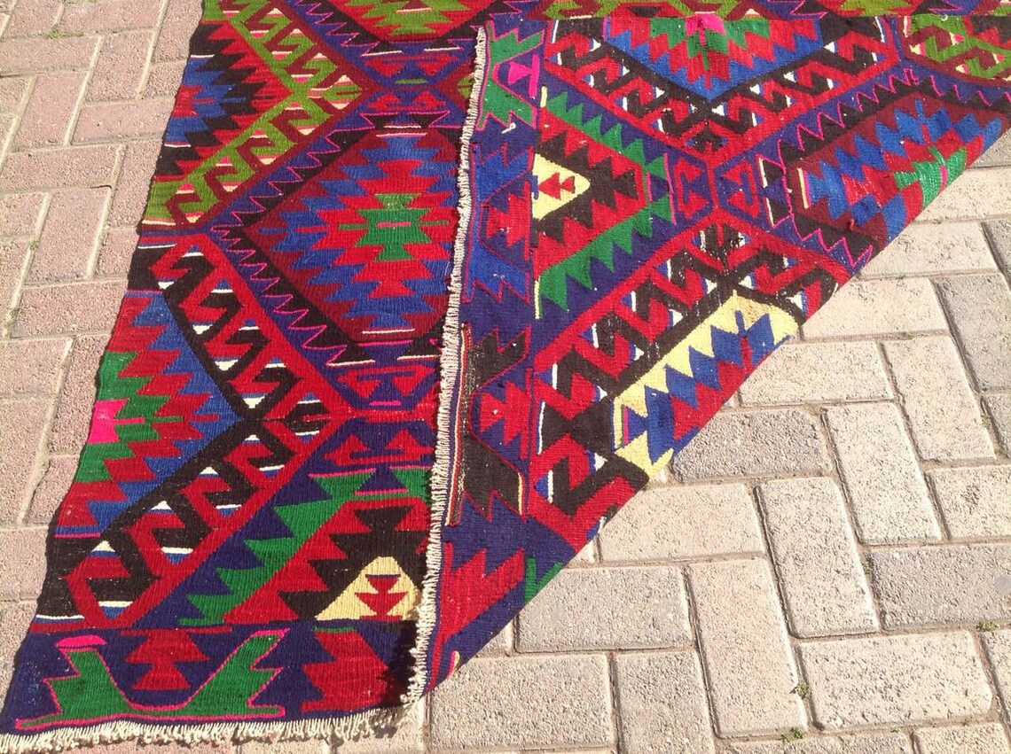 LOVELY Colorful Kilim Rug, 127'' X 64.5'' Vintage Eye Design Rug ...