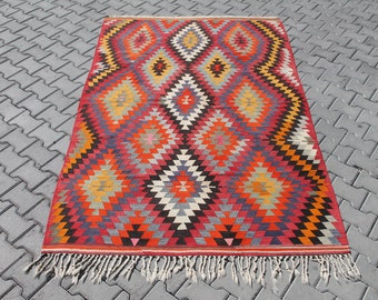 Vintage rug, Kilim rug, red area rug, 95" x 61", kilim rug, kelim rug, rug, 5X8 AREA RUG, 5x8, rustic rugs, , floor rug, unique area rug,