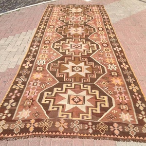 LONG Kilim runner, 174&quot; x 64.5&quot;, kilim runner rug, long runner rug, Vintage Turkish kilim runner, runner rug, brown runner, hallway, 076x