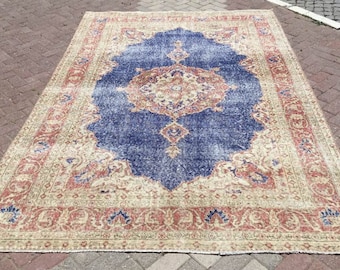 Large Area rug, 122" x 80", Distressed Antique Oushak Rug, Oushak rug, neutral rug, Vintage rug, distressed rug, area rug, Turkish, 030x