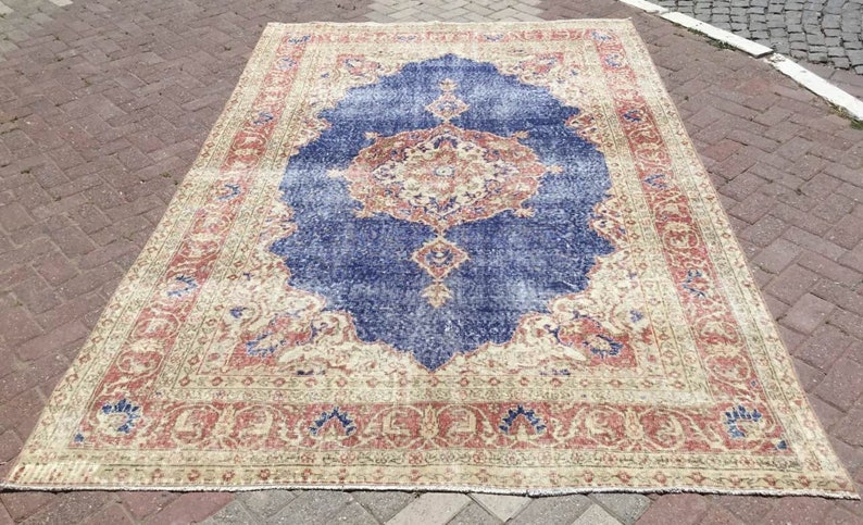Large Area rug, 122 x 80, Distressed Antique Oushak Rug, Oushak rug, neutral rug, Vintage rug, distressed rug, area rug, Turkish, 030x image 1